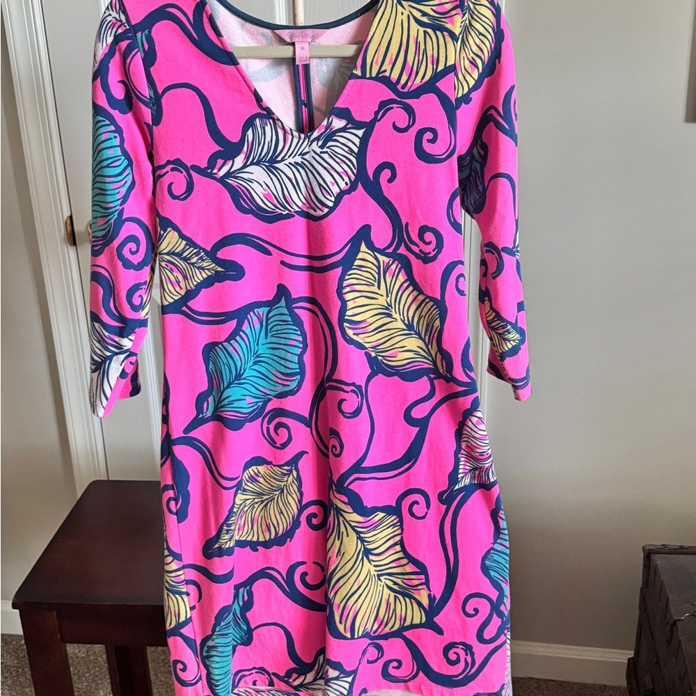 Lilly Pulitzer Pink and Blue Leaf Print Dress